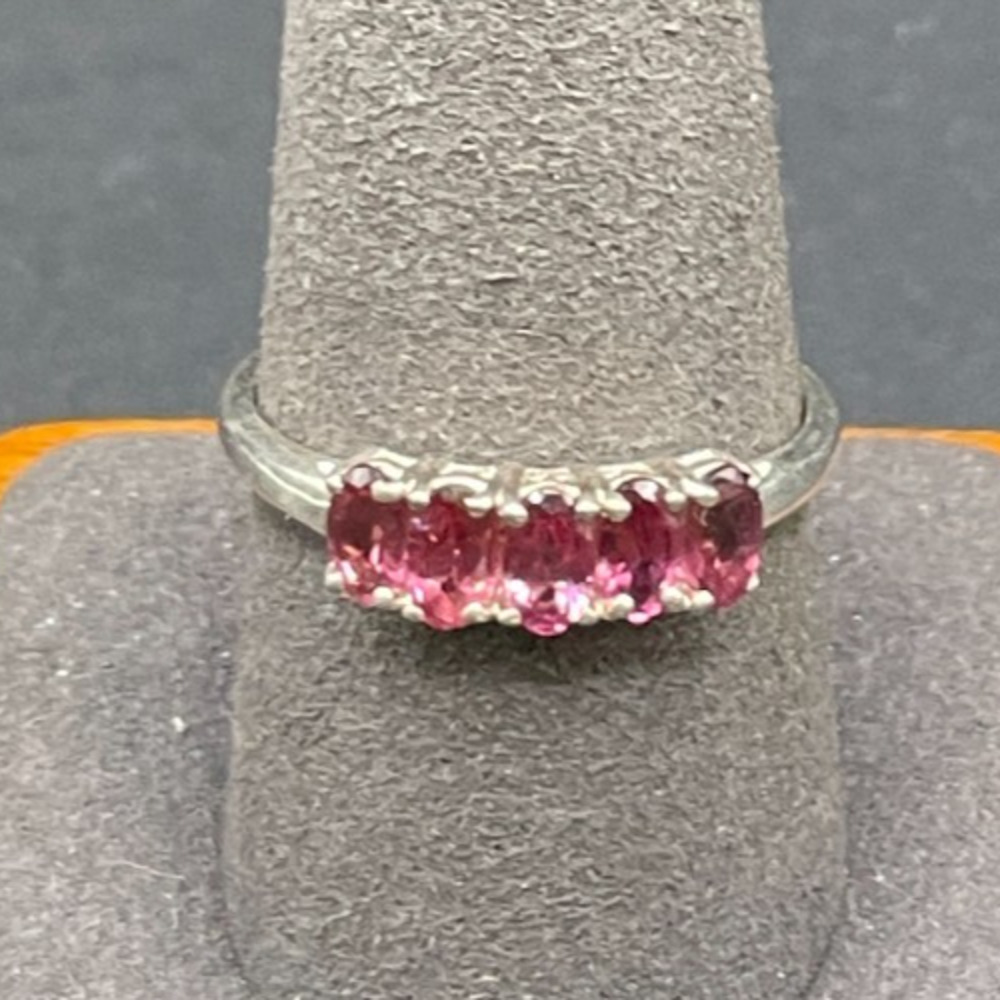 Vtg STS Sterling Silver 925 Raspberry Pink Rhodolite Garnet Band Ring Sz 10